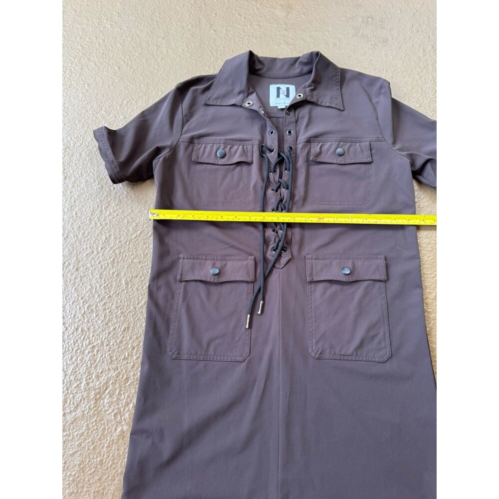 Nicole Frank $375 Brown Sandy Classic Safari Dress Mini Tie Front NWOT Size S - Picture 2 of 7
